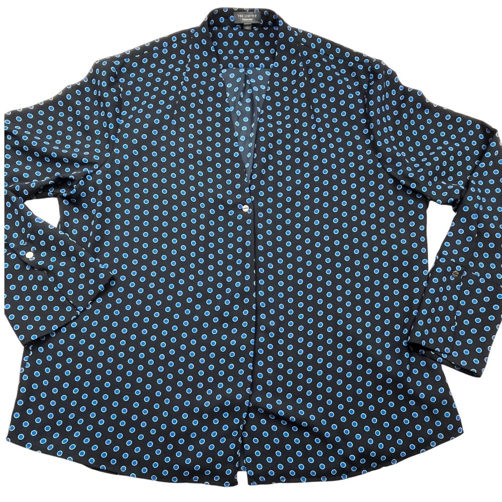 The Limited Collection Polka Dot V-Neck Blouse XL Black Blue Long Sleeve Top